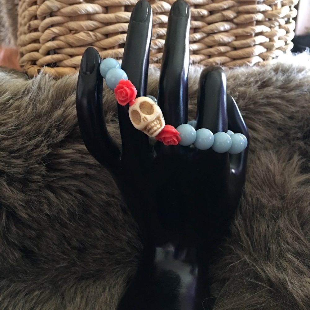 Skull and rose “life and death” stretch bracelet